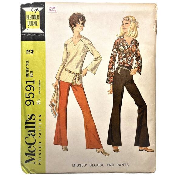 McCall's 9591 Vintage Sewing Pattern Misses' Blouse and Pants Size 12 Uncut - Picture 1 of 3